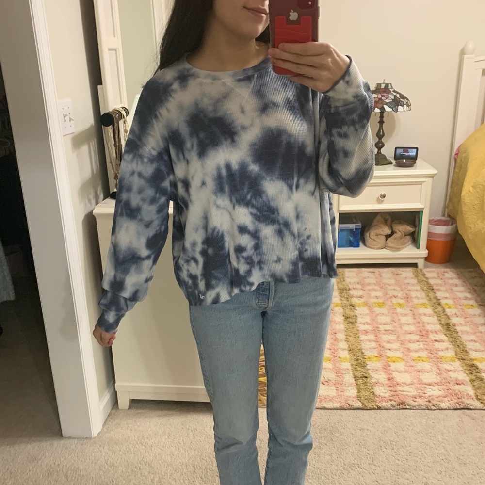 Hollister Thermal Top Tie-Dye Flowy Long Sleeve Blue White Women’s M Comfy Cozy
